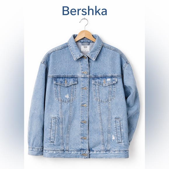 Bershka Jackets & Blazers - Bershka Oversized Distressed Denim Jacket XS Light Blue